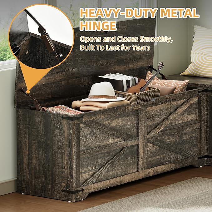 DWVO L-Shaped Storage Bench, 18" High Corner Dining Bench with Safety Hinges, Wooden Nook Chest for Living Room, Bedroom