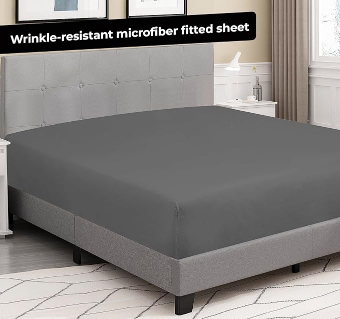 Royale Linens 6 Pack California King Fitted Sheet Set - Bottom Sheet - Soft & Breathable - Brushed 1800 Microfiber - Wrinkle Resistant - Hotel Quality Deep Pocket Stretches Up to 16" (Cal King,Grey)