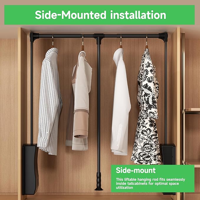 Hitess Soft-Close Pull Down Closet Rod, Stainless Steel Wardrobe Lifts,Adjustable 21-47 Inch Chrome Polished Side Mounted Rail Organizer for Hanging Clothes