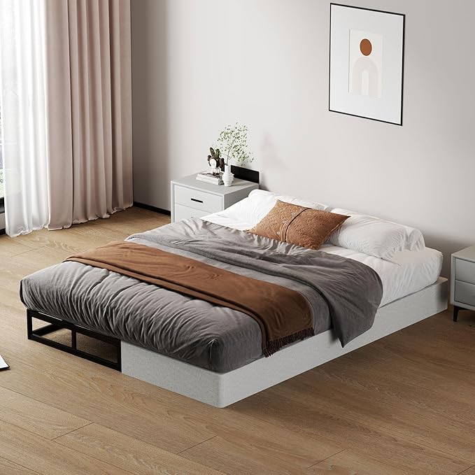 SHOANED Cal King Metal Box Springs - 7 Inch Low Profile Heavy Duty Black Basics Bed Base Non Slip Box Spring Mattress Foundation, Easy Assembly, No Noise
