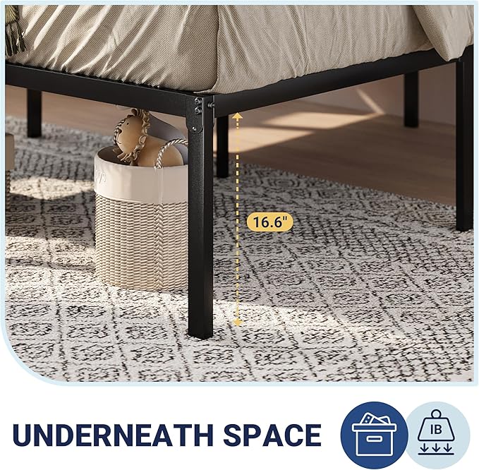 Allewie Twin Bed Frame, 18 Inch Metal Platform Beds with Storage Space, No Box Spring Needed and Easy Assembly, Black
