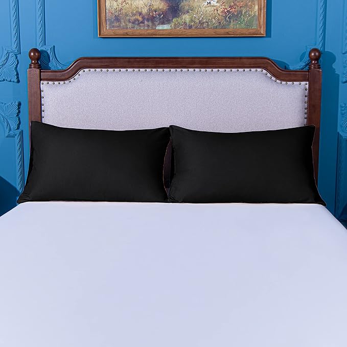 NTBAY Standard Pillowcase Set - 2 Pack Brushed Microfiber 20x26 Pillowcases - Soft, Wrinkle-Free, Fade-Resistant, Stain-Resistant, Black Pillowcases with Envelope Closure - 20x26 Inches, Black