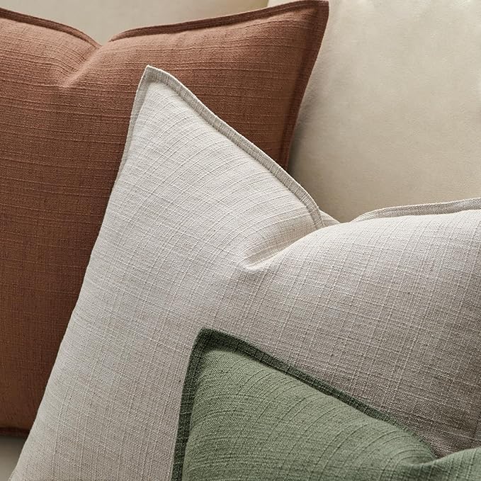 MIULEE Pack of 2 Thick Textured Couch Throw Pillow Covers, Oatmeal Linen Decorative Pillow Covers 22x22, Neutral Cushion Cases for Sofa Bed Living Room Modern Farmhouse Home Decor, No Filling