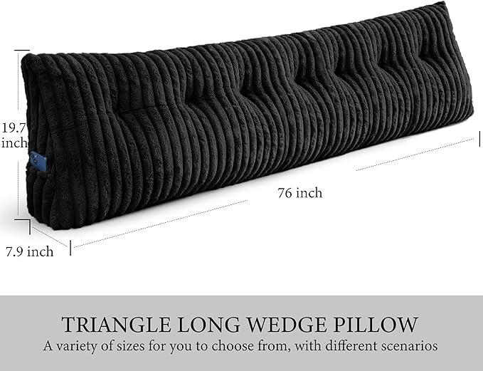 Headboard Pillow King, Triangular Wedge Pillow Headboard King, Cushion Headboards Reading Pillows, Backrest Pillows for Sitting in Bed or Working with Removable Cover, Black