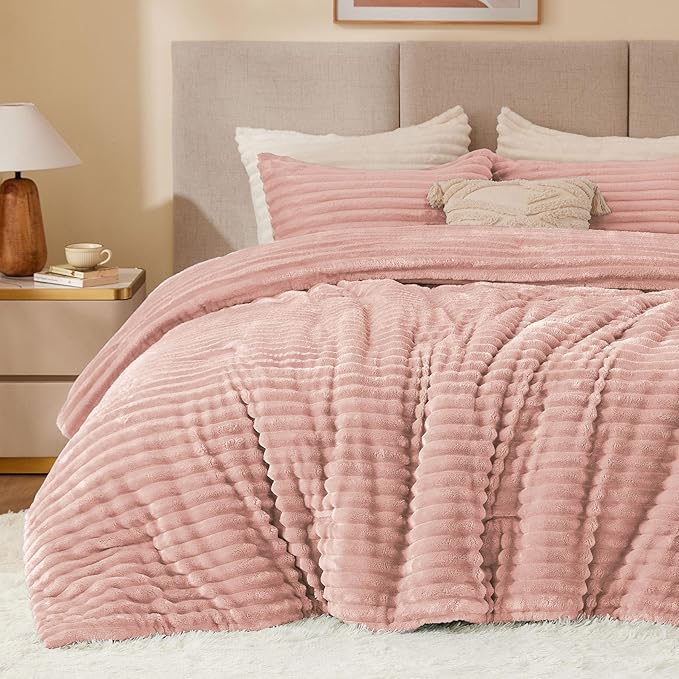 BEDELITE Fleece Twin Comforter Set -Super Soft & Warm Fluffy Dusty Pink Bedding, Luxury Fuzzy Heavy Bed Set for Winter with 1 Pillow case