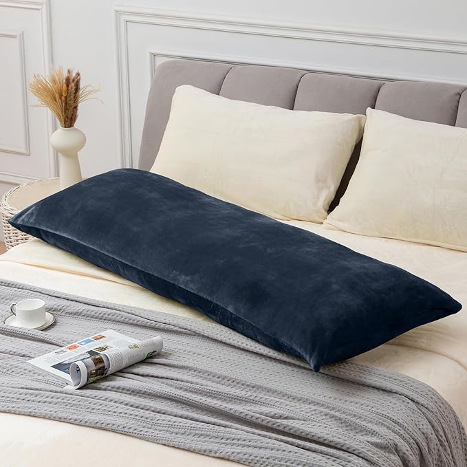 BEDELITE Body Pillow Cover with Zipper Closure, Super Soft and Cozy Fuzzy Fleece Pillowcase 20 x 54 Inches, Luxury Fluffy Plush Long Body Pillow Pillowcase for All Seasons(Navy)