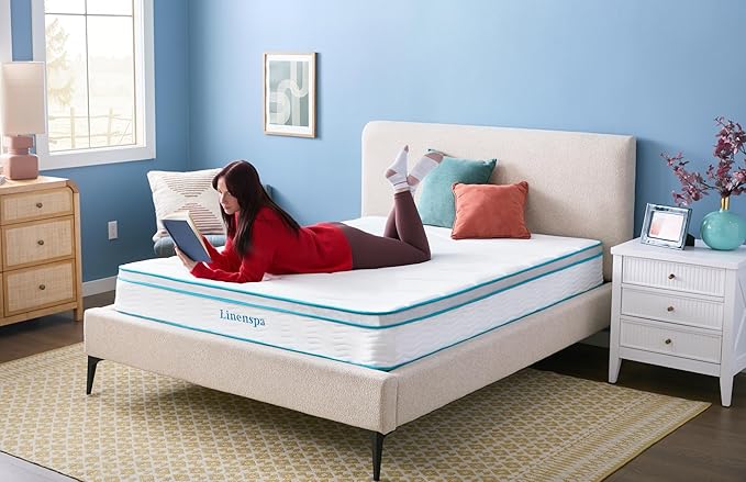 Linenspa 10 Inch Memory Foam and Spring Hybrid Mattress - Medium Feel - Bed in a Box - Quality Comfort and Adaptive Support - Breathable - Cooling - Perfect for a Guest Bedroom - Twin XL Size
