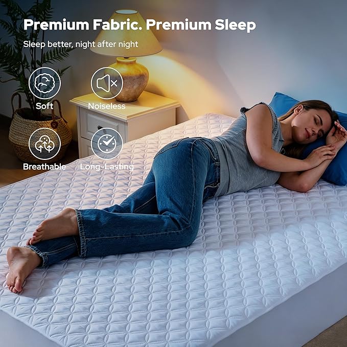 2 Pack Waterproof Mattress Protector, Twin Size Mattress Pad with Deep Pocket Fitted Up to 6-15 inches, Soft Noiseless Single Bed Mattress Cover for Bedroom, Dorm Room
