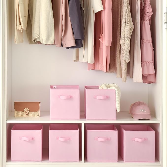 GRANNY SAYS Cube Storage Bins, 11 Inch 6 Pack Storage Cube Organizer, Foladble Fabric Storage Boxes with Handle, Decorative Clothing Storage Baskets for Shelves, Closet, Pink