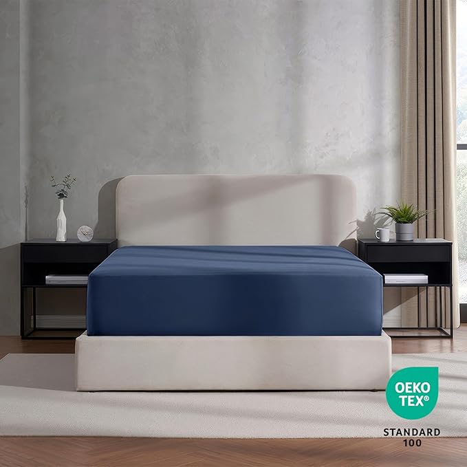 Nestl 2 Pack Navy Blue Fitted Sheet Extra Deep Pocket, Hotel Luxury FullFitted Sheet Only Easily Fits 18 to 24 Inch Mattress, Super Soft, Wrinkle-Free and Breathable with Corner Straps