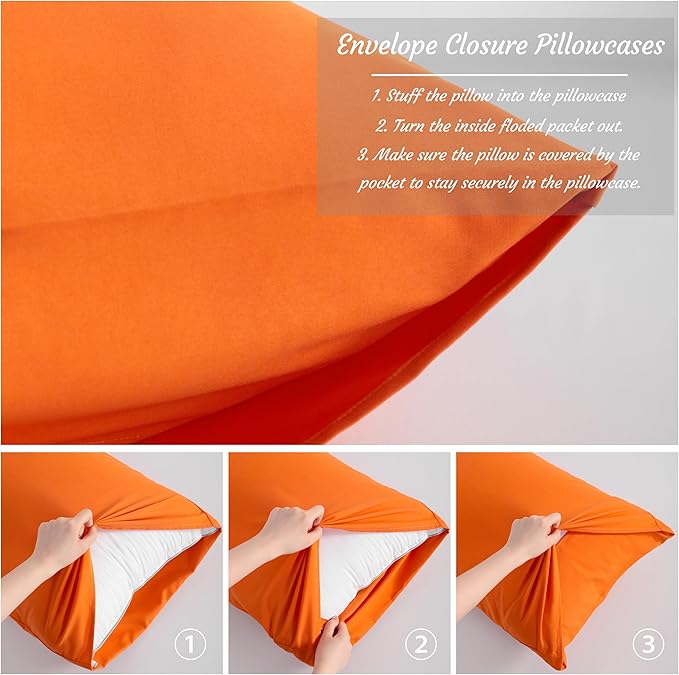 NTBAY Toddler Pillow Cases Set of 2, 2 Pack Brushed Microfiber 14x20 Pillow Cases, Soft, Wrinkle, Fade, Stain Resistant Orange Pillow Cases with Envelope Closure, 14x20 Inches, Orange