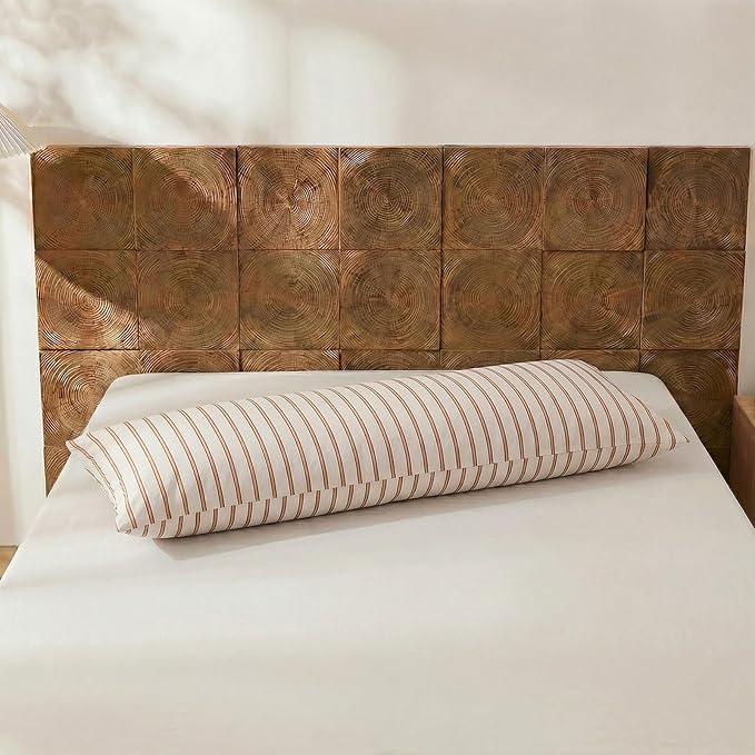 Merryword Body Pillowcases, 100% Cotton Body Pillow Cover, Beige and Terracotta Striped Pillowcases, Soft Breathable Engineered Stripes Pillow Cover