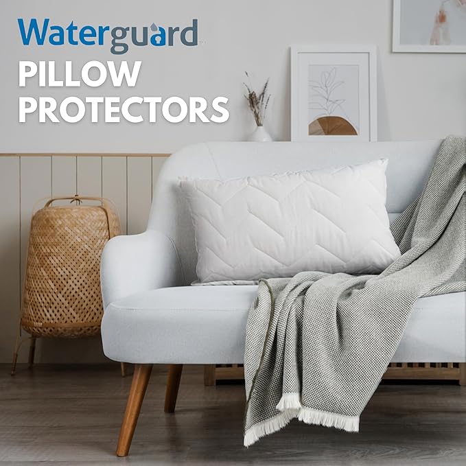 Waterguard Waterproof Pillow Protectors Quilted, Zippered Pillow Cases, 100% Cotton Top, Microfiber Filled Pillow Covers, King Size (20x36) Set of 4