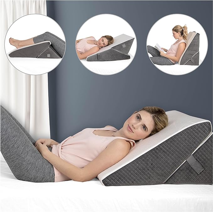 Kolbs Bed Wedge Pillow for Sleep Apnea, FSA Eligible Acid Reflux, and Back Pain Relief, with Chic Jacquard Cover - Headboard Wedges for Sleeping (Adjustable Height Wedge)