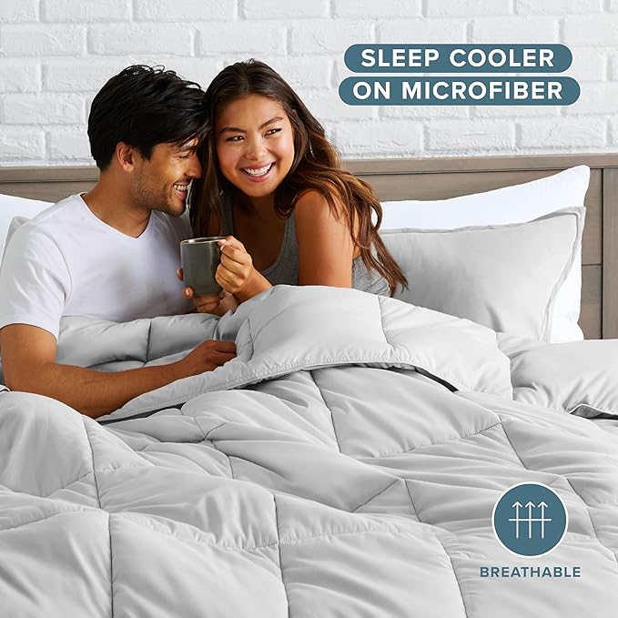 Bare Home Comforter Set - King/California King Size - Ultra-Soft - Goose Down Alternative - Premium 1800 Series - All Season Warmth (King/Cal King, Cloud Grey)