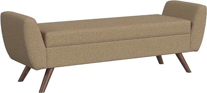 HomePop Modern Storage Bench with Wood Legs |Homepop Home Décor|Bench with Storage for Living Room & Bedroom - Brown