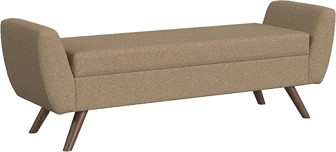 HomePop Modern Storage Bench with Wood Legs |Homepop Home Décor|Bench with Storage for Living Room & Bedroom - Brown Boucle