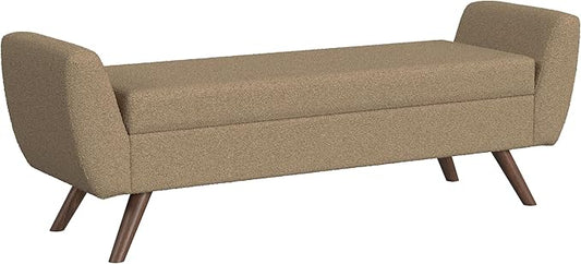 HomePop Modern Storage Bench with Wood Legs |Homepop Home Décor|Bench with Storage for Living Room & Bedroom - Brown Boucle