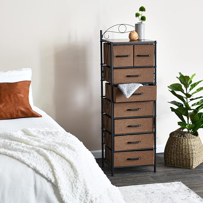 Household Essentials Walnut & Iron Eight-Drawer Dresser Tower