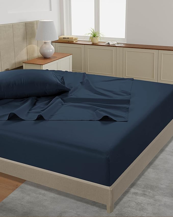 LANE LINEN 100% Cotton Bed Sheets Full Size - 450 Thread Count Silky Sateen Weave - Extra Soft, Cozy & Breathable Year Round Comfort - Fits Matresses Upto 15'' Deep - Oeko TEX Certified - Estate Blue