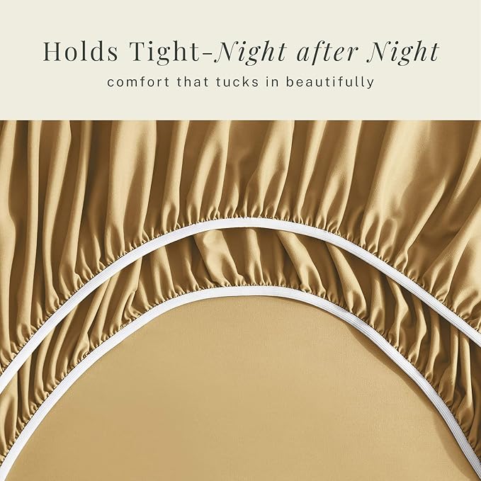 Hearth & Harbor Extra Deep Pocket Queen Sheets Sets - Fits Mattress 18-24 Inches Deep - Extra Deep Pocket Sheets - 6 Piece Queen Size - Camel