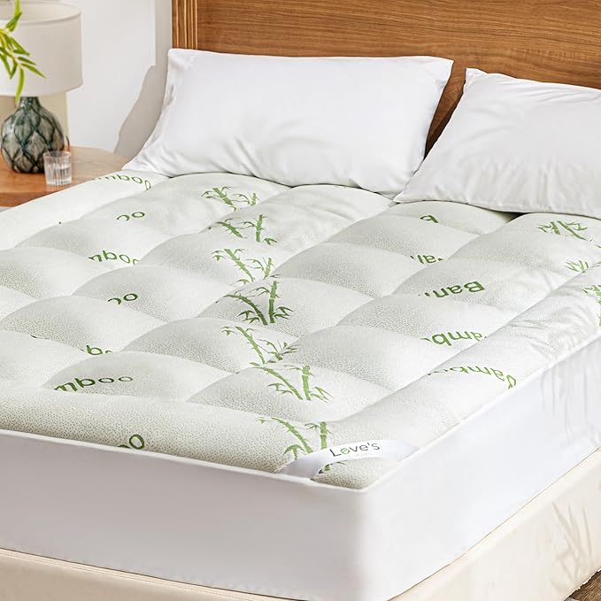 Love's cabin King Mattress Topper Viscose Derived from Bamboo, Thick Pillow Top Mattress Pad with Stretchable Pockets for 8"-20" Mattress, Breathable Cooling Mattress Topper for Hot Sleepers, Green