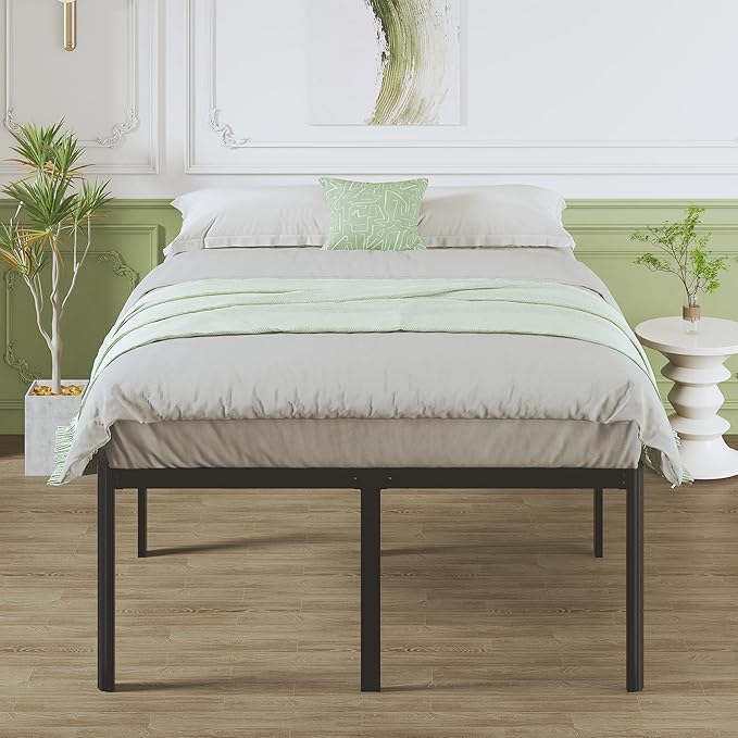 Lutown-Teen 25 Inch High Queen Bed Frame with Rounded Corner Legs, Heavy Duty Metal Queen Platform Bed Frame with Steel Slats Support, No Box Spring Needed, Noise Free, Easy Assembly