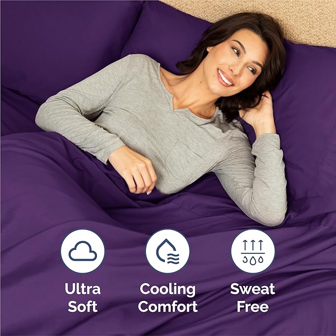 Queen 6 Piece Sheet Set - Comfy, Breathable & Cooling - Hotel Luxury Bedding for Women, Men, Kids, Teens and Children - 1 Flat & 1 Fitted Sheet & 4 Pillowcases w/ Deep Pockets - Wrinkle Free - Purple