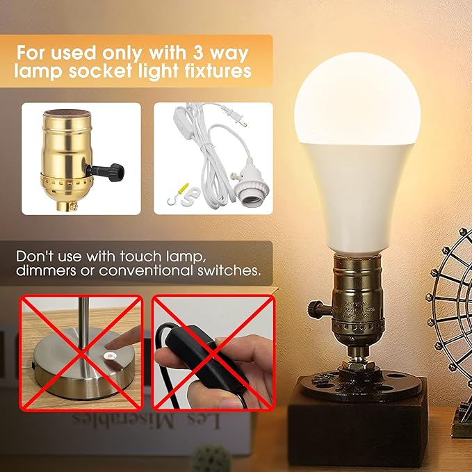 Briignite 3 Way LED Light Bulbs 50 100 150W Equivalent, 3 Way Light Bulbs, Three Way A21 E26 Medium Base, Soft White 3000K, 800lm-1400lm-2000lm, 2 Pack