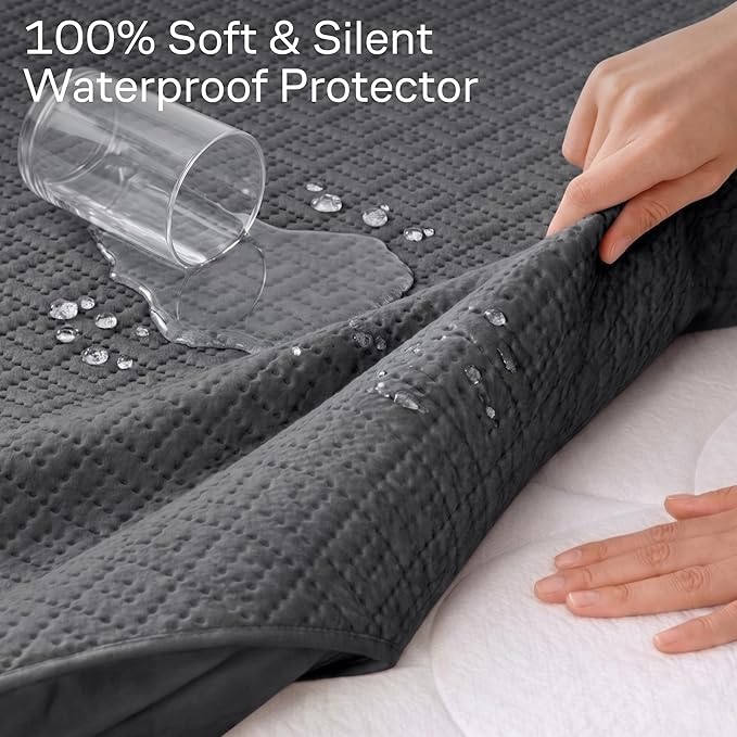 100% Waterproof King Mattress Protector - 360 Pad Protection Against Spills, Stains & Accidents for Parents & Pet Owners - Noiseless & Cooling Viscose Made from Bamboo (Gray)