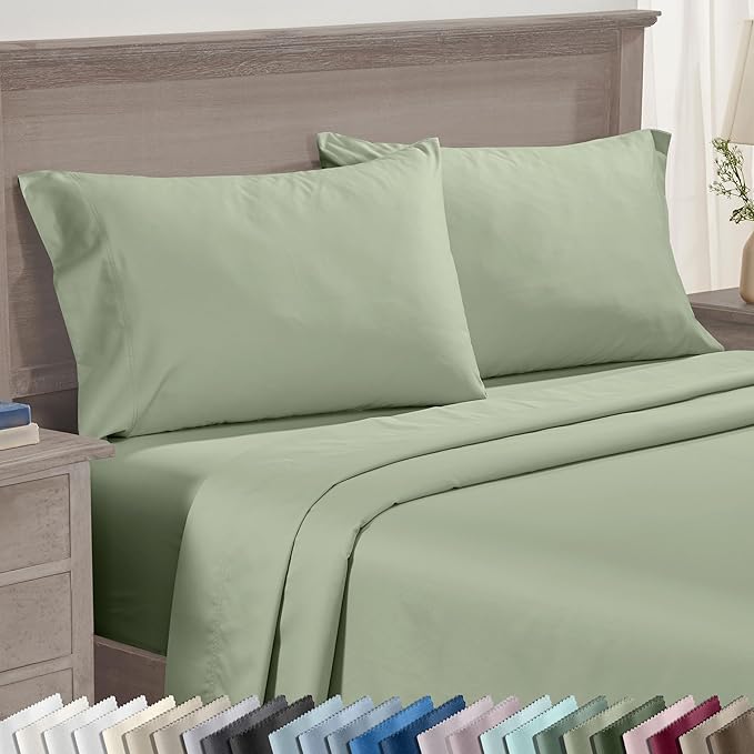 California Design Den Premium Standard Pillow Cases Set of 2-600 Thread Count Sateen, Natural 100% Cotton Pillowcases Queen/Standard, Crisp, Durable Bedding - Laurel Green