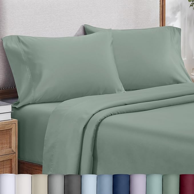 California Design Den King Size Pillow Cases Set of 2 - Luxuriously Soft and Thick 800 Thread Count, Smooth Sateen, Natural 100% Cotton Pillow Cases King, Durable - Sage Green