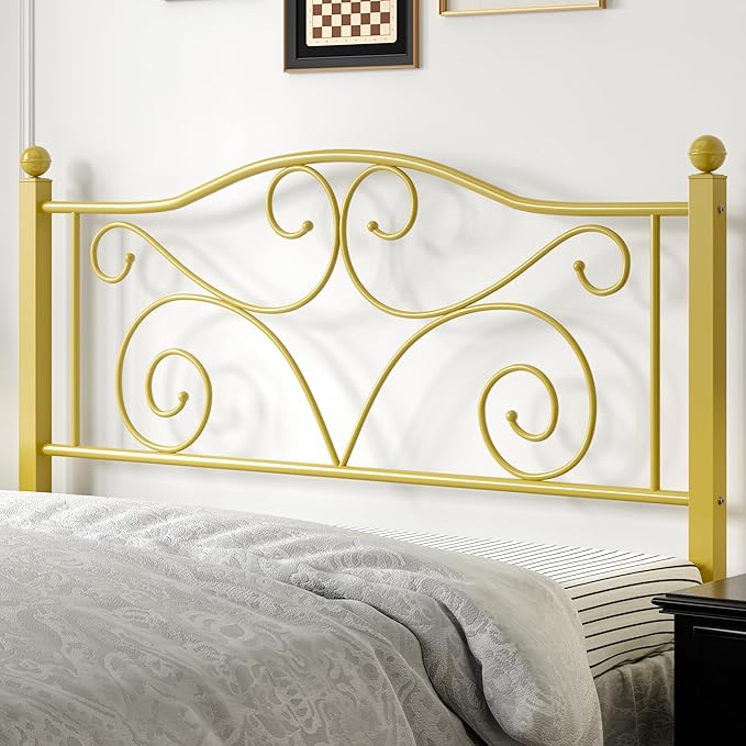 VECELO Queen Size Bed Frame with Headboard and Footboard, Heavy Duty Metal Slat Support, Platform Mattress Foundation, No Box Spring Needed, Easy Assembly, Gold