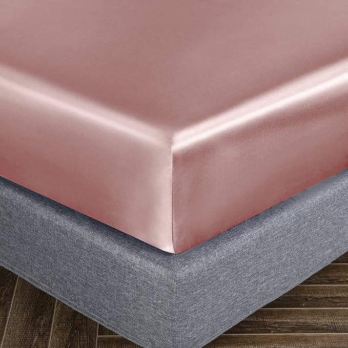 Homiest 3pcs Satin Sheets Set Luxury Silky Satin Bedding Set with Deep Pocket, 1 Fitted Sheet + 1 Flat Sheet + 1 Pillowcases (Twin Size, Rich Pink)
