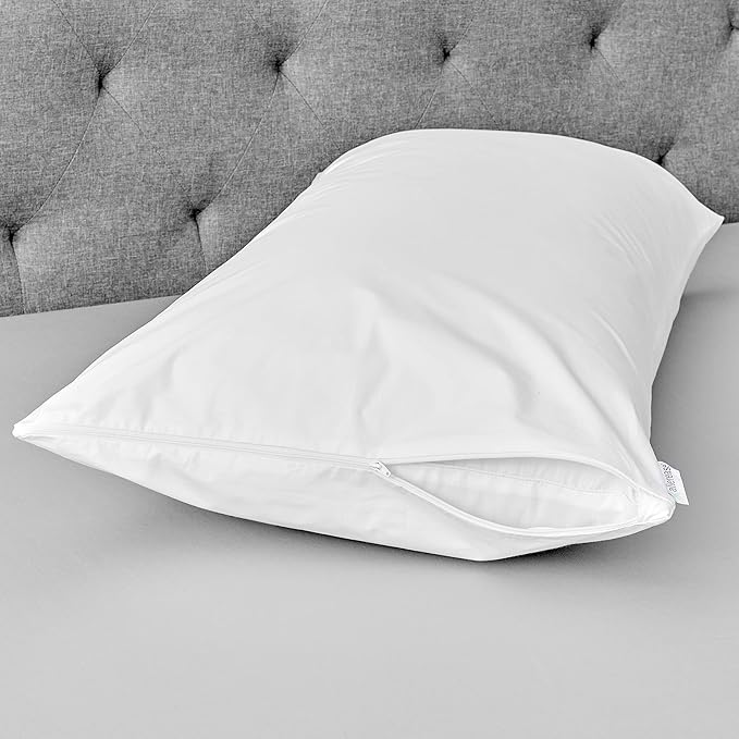 AllerEase Hot Water Wash Breathable Advanced Protection Machine Washable Durable Zippered Pillow Protector, Standard/Queen Size 2 Pack, White