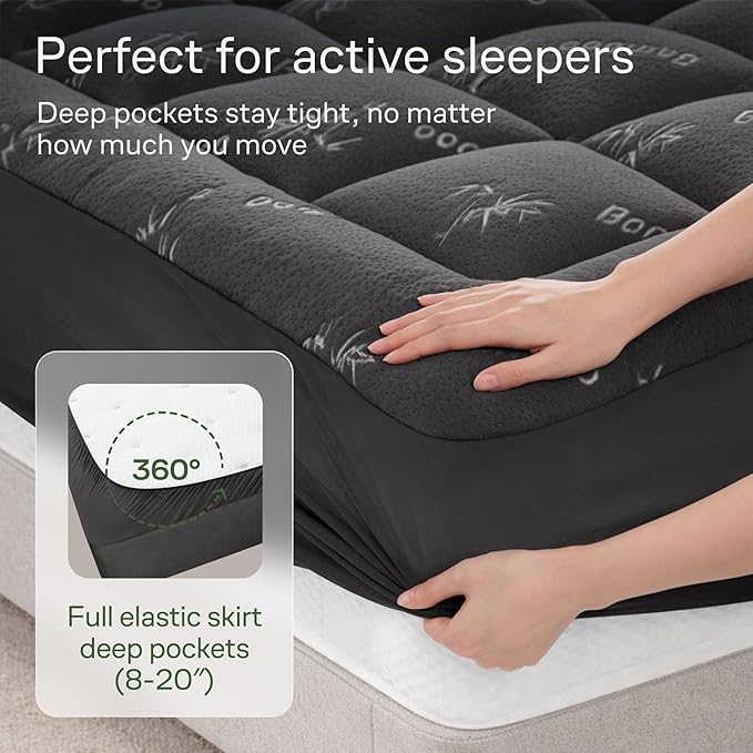 Niagara Sleep Solution Ultra Soft California King Size Mattress Topper - Rayon Derived from Bamboo Pillow Top Mattress Pad for Back Pain Relief - Naturally Cooling for Hot Sleepers, Dark Gray