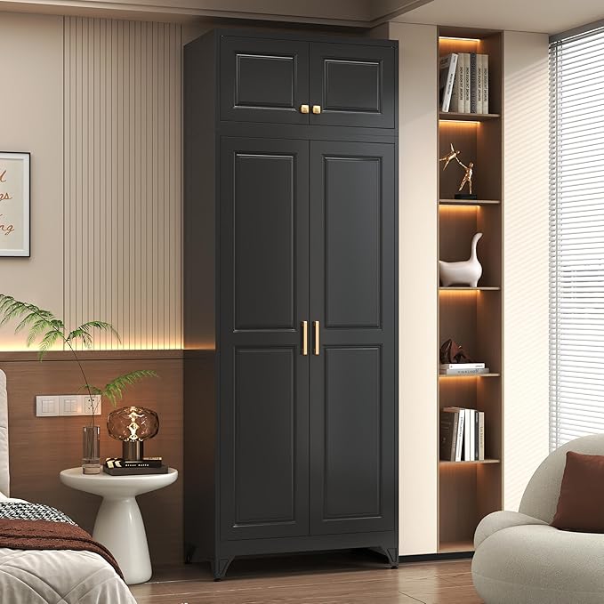 Polup Metal Wall Cabinet, Upper Cabinet for Wardrobe, Small Top Storage Cabinet for Bedroom, Living Room, Black, 18" D x 32" W x1 5" H - Assembly Required