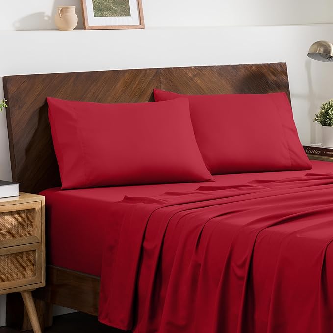 Bare Home Microfiber Pillow Cases - King Size 20x36 - Cooling Pillowcases - Double Brushed - Easy Care - Envelope Closure (King Pillowcase Set of 2, Red)