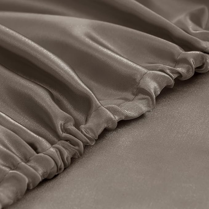 Homiest 4pcs Satin Sheets Set Luxury Silky Satin Bedding Set with Deep Pocket, 1 Fitted Sheet + 1 Flat Sheet + 2 Pillowcases (Full Size, Tinfoil Brown)