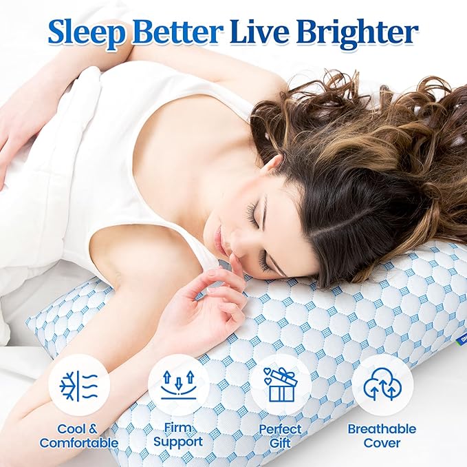 CloudBliss Cooling Bed Set of 2 Pillows for Sleeping, Shredded Memory Foam Pillows with Washable & Breathable Pillowcase, Adjustable Height Pillow for Side, Back and Stomach Sleepers, Standard Size