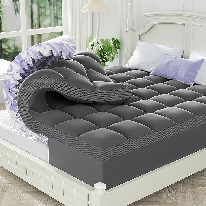 ChiXpace Dual Layer 5 Inch Memory Foam Mattress Topper Full - 3 Inch Pillow Top Mattress Pad and 2 Inch Gel Memory Foam, 7-Zone Egg Crate Full Size Mattress Topper (Gray)