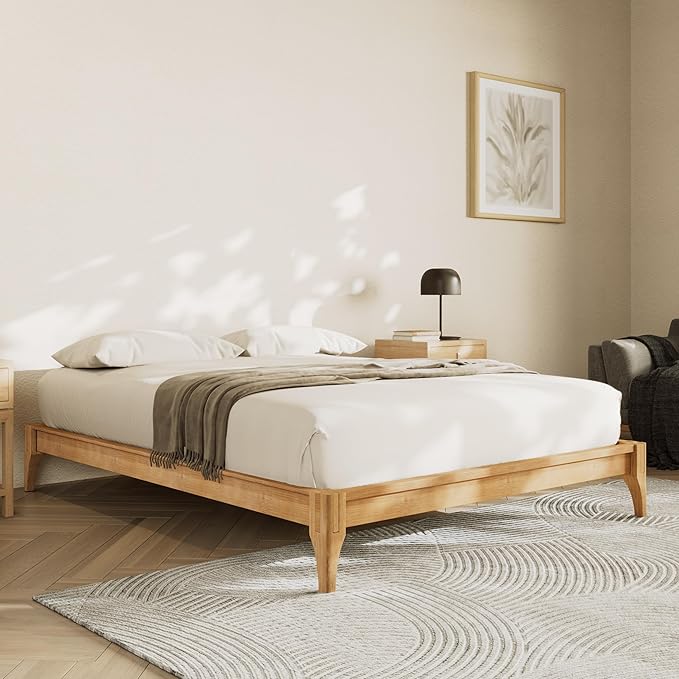 Merax King Size Bamboo Platform Bed, Mid-Century Modern Bed Frame with Wood Slat Support, No Box Spring Needed, Easy Tool-Free Assembly, Natural
