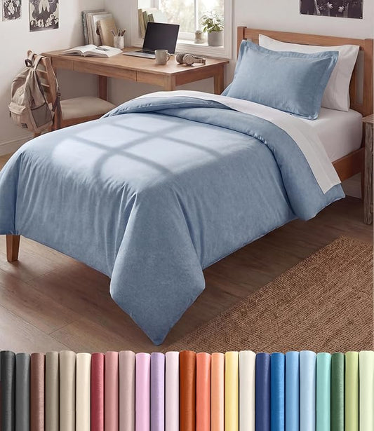 Duvet Cover Twin/Twin XL Size Set - Extra Soft Twin/Twin XL Duvet Cover 68" x 90" with 1 Pillow Sham - Hotel Luxury, Easy Care, Fade Free w/ Zipper Closures & Ties - Cozy & Breathable (Heathered Blue)