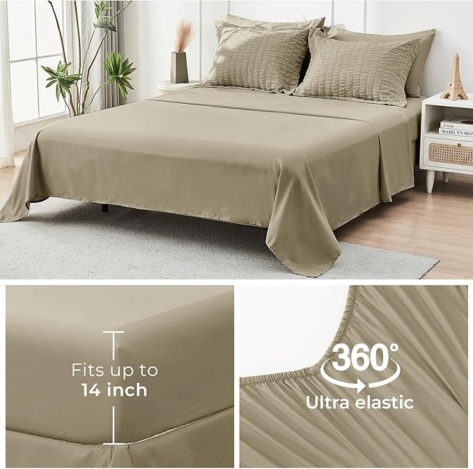 HYMOKEGE Linen King Size Comforter Set Seersucker 7 Pieces, All Season Luxury Bed in a Bag for Bedroom, Bedding Set with Comforter, Sheets, Pillowcases & Shams