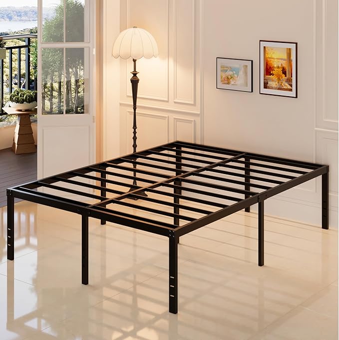 Maenizi 20 Inch Queen Bed Frame No Box Spring Needed, Heavy Duty Metal Queen Platform Bed Frame Support Up to 3000 lbs, Easy Assembly, Noise Free, Black