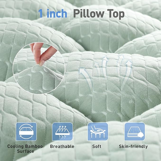 Dual Layer 3 Inch Memory Foam Mattress Topper California King Size, 2 Inch Gel Memory Foam Plus 1 Inch Cooling Pillow Top Mattress Pad Cover, with 8-21 Inch Deep Pocket, Green