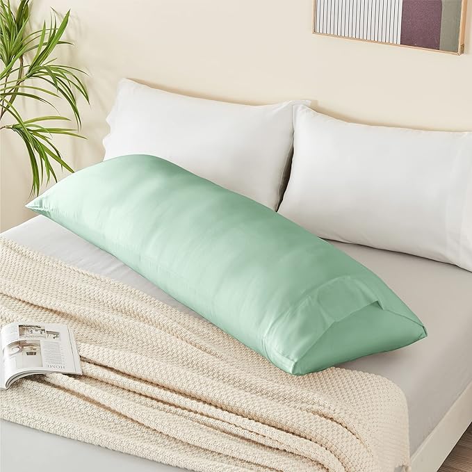 BEDELITE Body Pillow Case Cover, Rayon Made from Bamboo, Cooling Body Pillow Cover for Hot Sleepers and Night Sweats, Breathable & Silky Soft Full Long Pillow Case (Mint Green, 20x54 Inches)