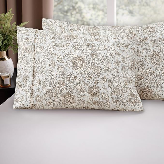 Elegant Comfort Luxury Ultra-Soft 2-Piece Pillowcase Set - 1500 Premium Hotel Quality Microfiber Double Brushed - Wrinkle Resistant, Standard/Queen, Paisley Pattern Taupe