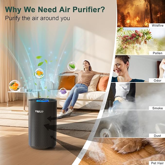 Air Purifiers for Bedroom Home up to 1350 ft² - Vniup H14 True HEPA Room Air Purifiers for Bedroom, with Fragrance Function Sleep Mode& Light Mode Air Cleaner for Pet Dander Odor Dust Smoke