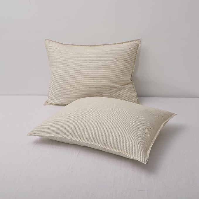CHUFFED 100% French Linen Pillow Cases Standrad Size Set of 2, Stone Washed Flax Pillow Shams with Zipper Closure - Breathable & Cooling for Hot Sleepers,20x26 Inches,Brown Stripe